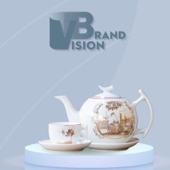 Bộ trà gốm sứ in logo kỷ niệm 80 năm Quân đội nhân dân Việt Nam dáng bưởi cành AC-18