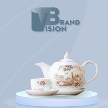 Bộ trà sứ trắng in logo kỷ niệm 80 năm thành lập Quân Đội Việt Nam dáng bưởi lửa AC-15