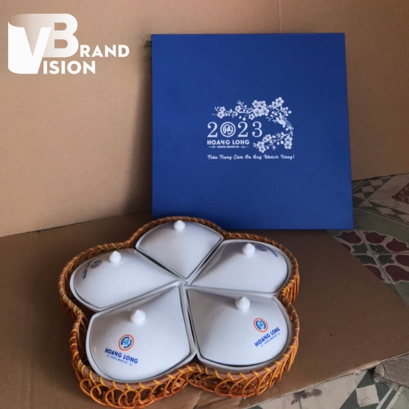 Khay mứt sứ in logo làm quà tặng