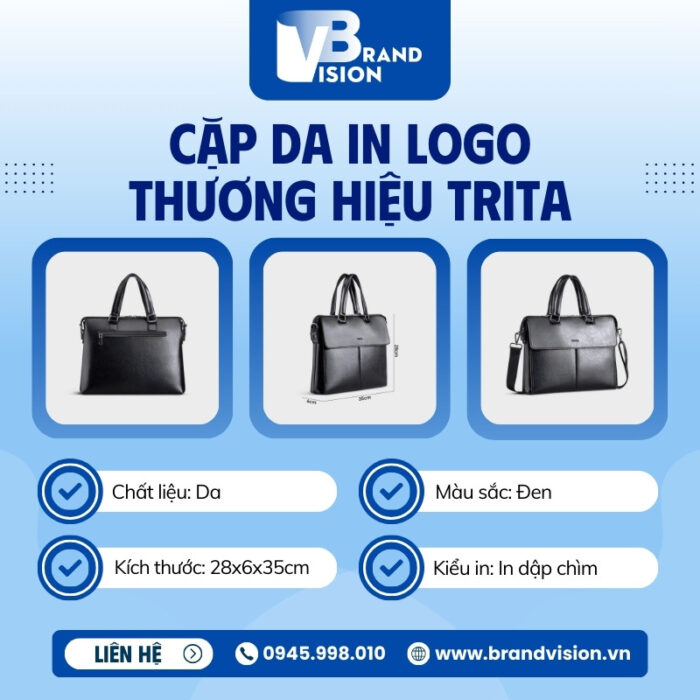 Cặp da TRITA in logo màu đen
