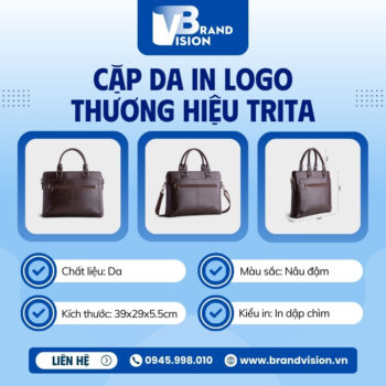 Cặp da TRITA in logo màu nâu đậm