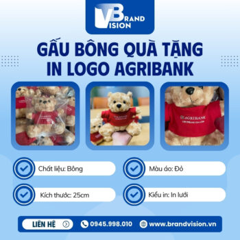 Gấu bông in logo màu nâu áo đỏ