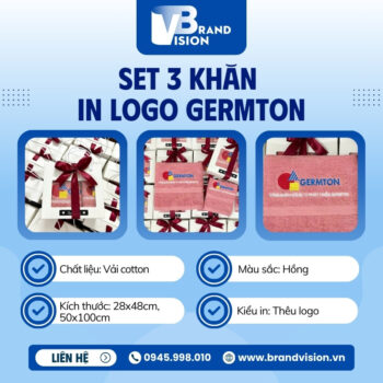 Set 2 khăn mặt và tắm thêu logo màu hồng