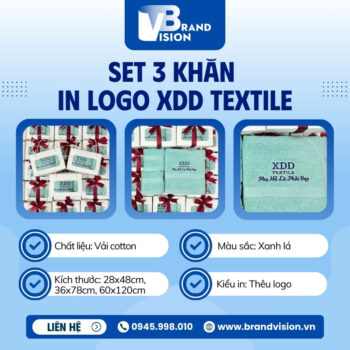 Set 3 khăn gội, tắm, mặt thêu logo màu xanh lá