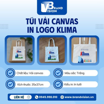 Túi vải canvas in logo màu trắng
