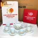 Bộ ấm trà gốm sứ quà tặng 80 năm Ngày thành lập ngành Thuế Việt Nam vẽ vàng in logo AC-26 (2)
