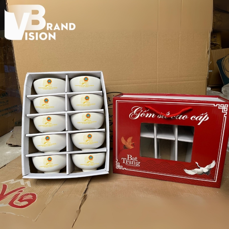 Bộ bát cơm gốm sứ quà tặng 80 năm Ngày truyền thống Tòa án Nhân dân in logo BC-10