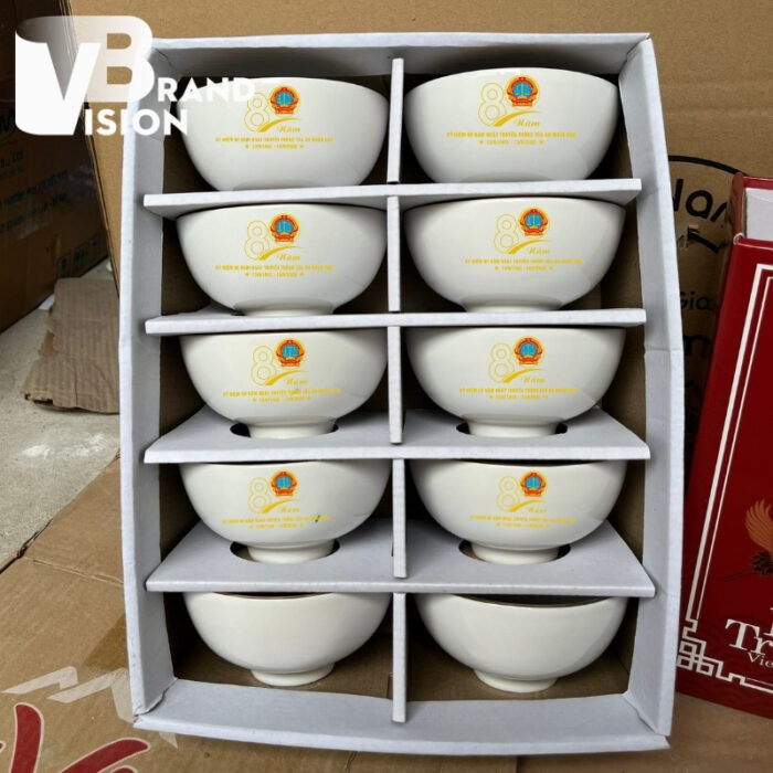 Bộ bát cơm gốm sứ quà tặng 80 năm Ngày truyền thống Tòa án Nhân dân in logo BC-10 (2)