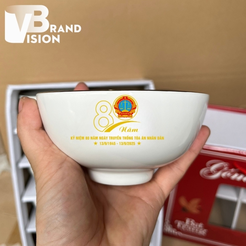 Bộ bát cơm gốm sứ quà tặng 80 năm Ngày truyền thống Tòa án Nhân dân in logo BC-10 (3)