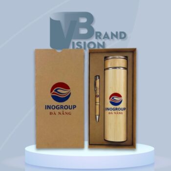 Bộ quà tặng bút gỗ và bình giữ nhiệt vỏ tre