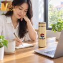 Bộ quà tặng bút gỗ và bình giữ nhiệt vỏ tre