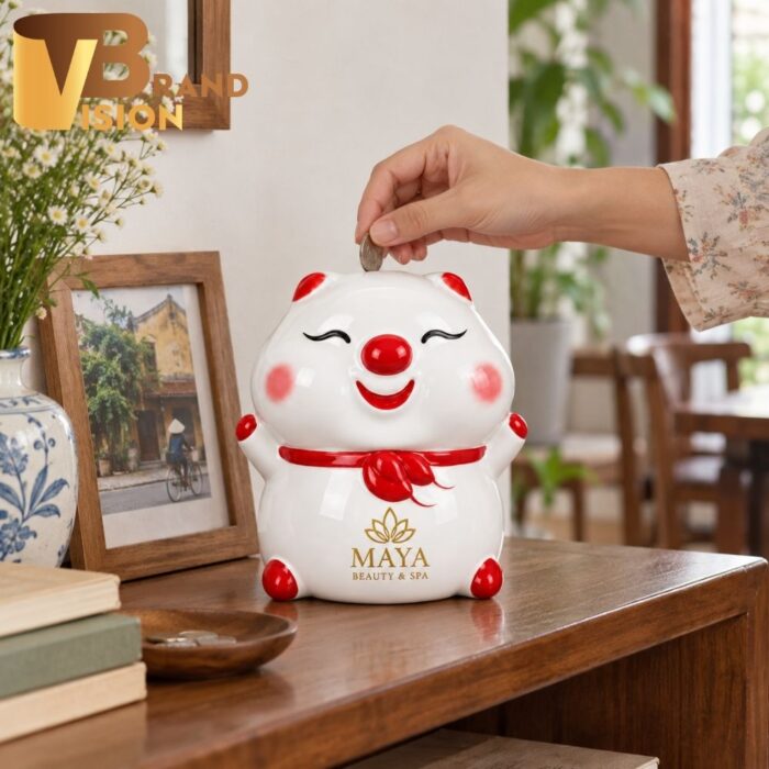 Combo quà tặng heo đất và cốc nến in logo