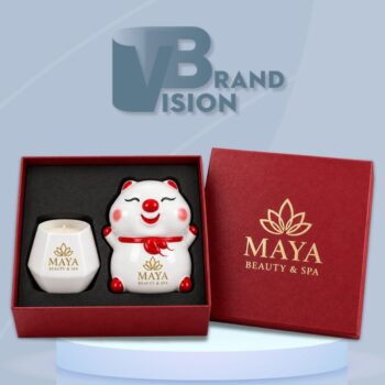 Combo quà tặng heo đất và cốc nến in logo