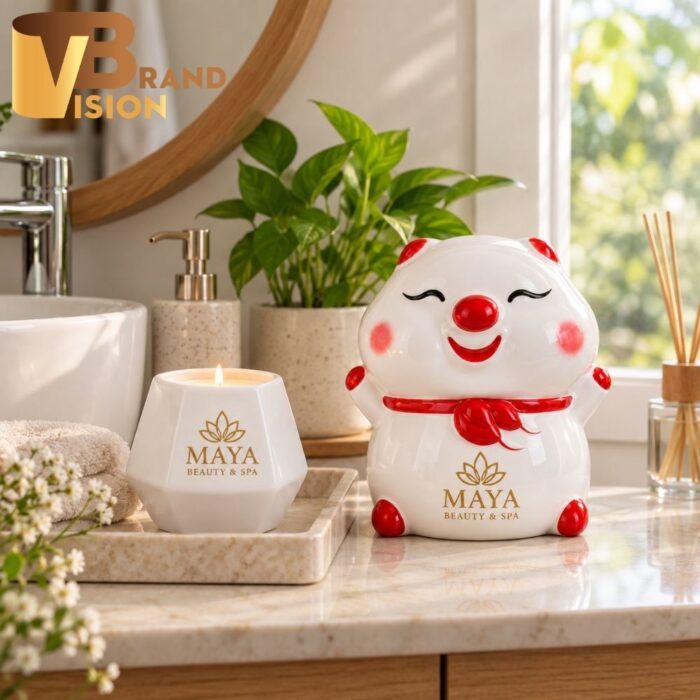 Combo quà tặng heo đất và cốc nến in logo