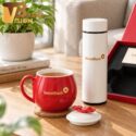 Combo quà tặng cốc sứ dáng quả táo và bình giữ nhiệt