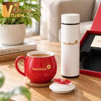 Combo quà tặng cốc sứ dáng quả táo và bình giữ nhiệt