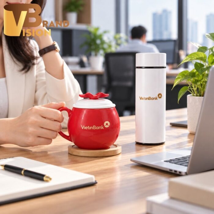 Combo quà tặng cốc sứ dáng quả táo và bình giữ nhiệt
