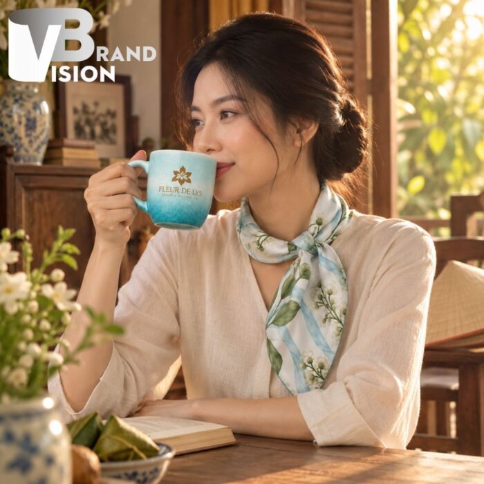 Bộ Giftset Khăn Lụa Và Cốc Sứ Hỏa Biến In Logo