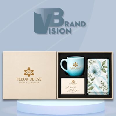 Bộ Giftset Khăn Lụa Và Cốc Sứ Hỏa Biến In Logo