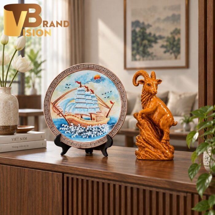 Bộ giftset quà tặng tượng Dê và đĩa biểu trưng
