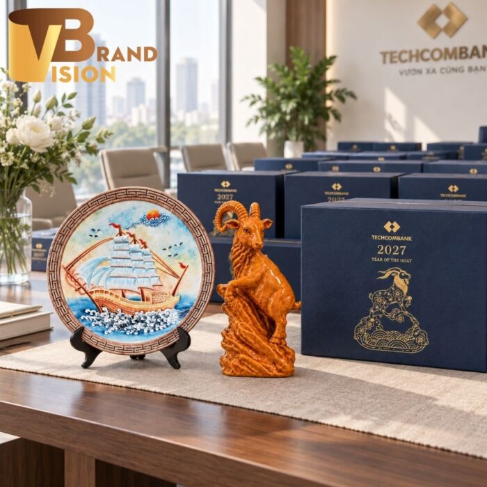Bộ giftset quà tặng tượng Dê và đĩa biểu trưng
