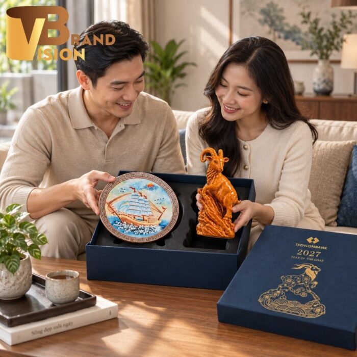 Bộ giftset quà tặng tượng Dê và đĩa biểu trưng