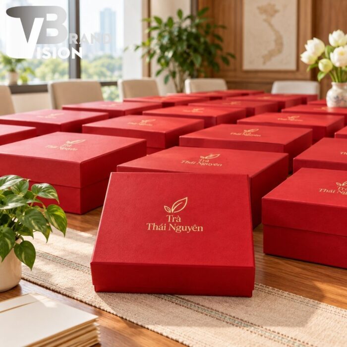 Bộ quà tặng hũ trà và cốc sứ có nắp in logo