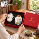 Bộ quà tặng hũ trà và cốc sứ có nắp in logo