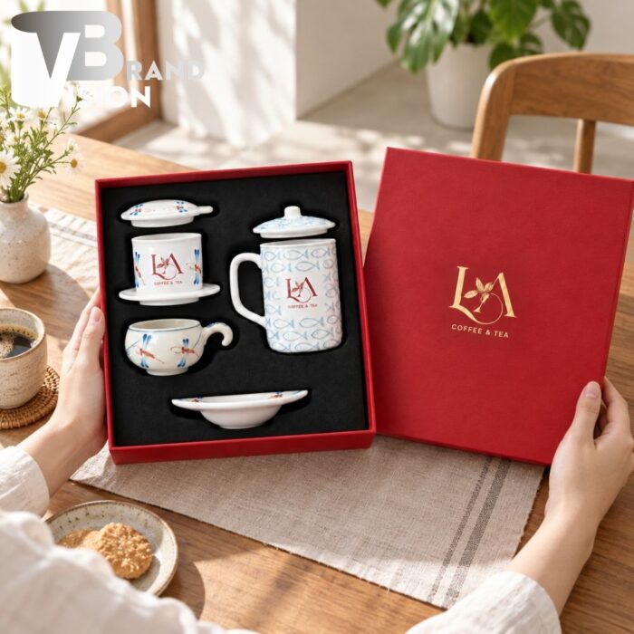 Bộ Quà Tặng Phin Pha Cà Phê Và Cốc Lọc Trà In Logo