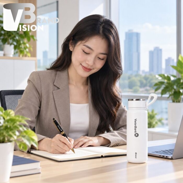 Bộ Giftset Bút Ký Và Bình Giữ Nhiệt Quai Xách In Logo