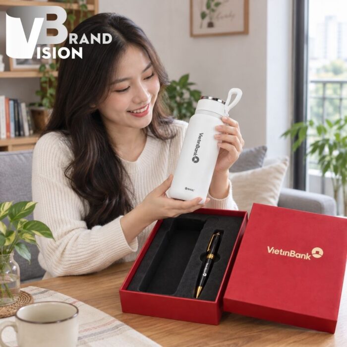 Bộ Giftset Bút Ký Và Bình Giữ Nhiệt Quai Xách In Logo
