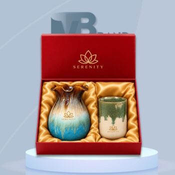 Bộ giftset lọ hoa và cốc sứ men hỏa biến