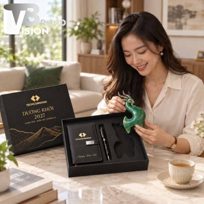 Bộ Quà Tặng Cao Cấp Tượng Dê, Sổ Da Và Bút Ký In Logo