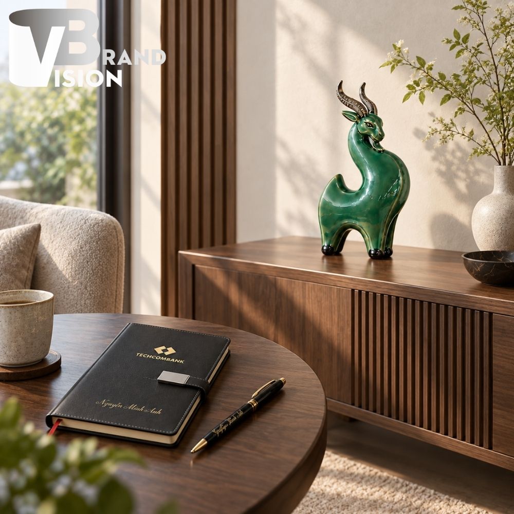Bộ Quà Tặng Cao Cấp Tượng Dê, Sổ Da Và Bút Ký In Logo