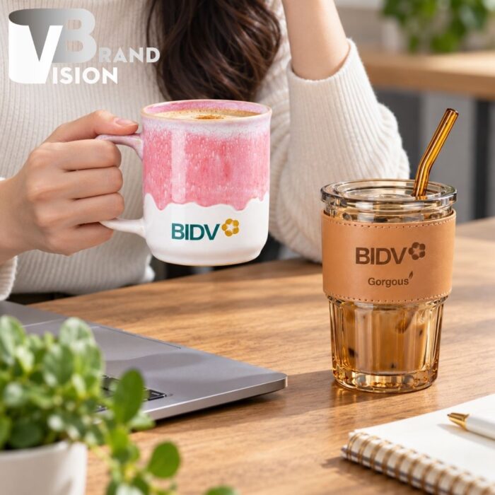 Combo Quà Tặng Cốc Sứ Và Ly Thủy Tinh Bọc Da Kèm Ống Hút