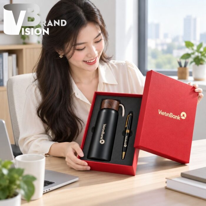 Combo Quà Tặng Bình Giữ Nhiệt Và Bút Ký In Logo