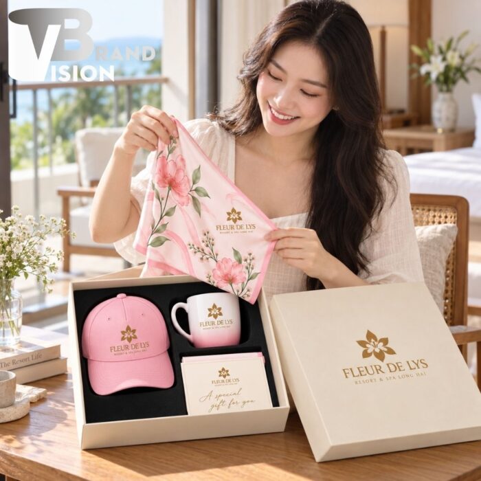 giftset-mu-luoi-trai-coc-su-khan-lua (1) Bộ Giftset 3 Món Mũ Lưỡi Trai, Cốc Sứ Và Khăn Lụa In Logo Quà 20/10