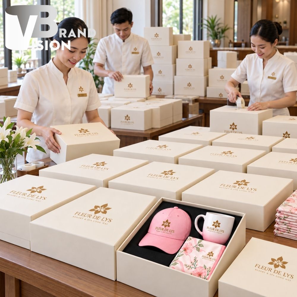 Bộ Giftset 3 Món Mũ Lưỡi Trai, Cốc Sứ Và Khăn Lụa In Logo Quà 20/10