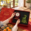 Bộ Quà Tặng Cao Cấp Đồng Hồ Để Bàn Và Tượng Dê Gốm Sứ