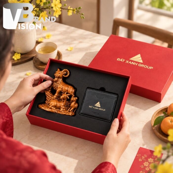 Set quà tặng tượng Dê và ví da đựng thẻ