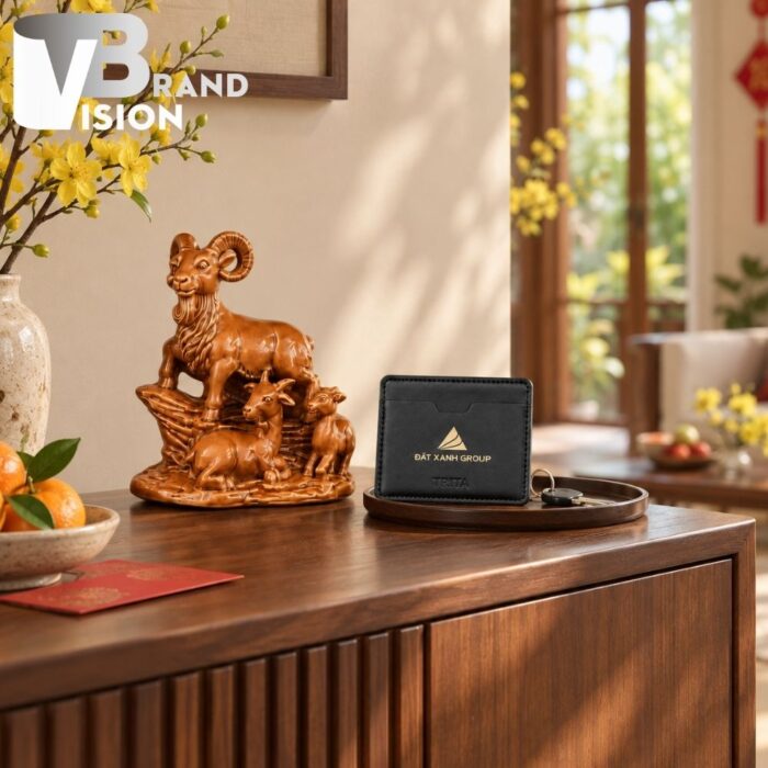 Set quà tặng tượng Dê và ví da đựng thẻ