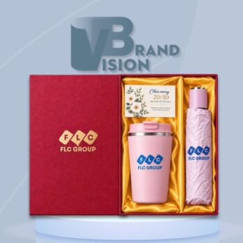 Bộ quà tặng ô dù và cốc giữ nhiệt in logo