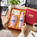 Bộ quà tặng ô dù và cốc giữ nhiệt in logo
