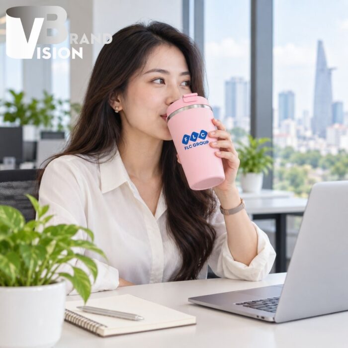 Bộ quà tặng ô dù và cốc giữ nhiệt in logo