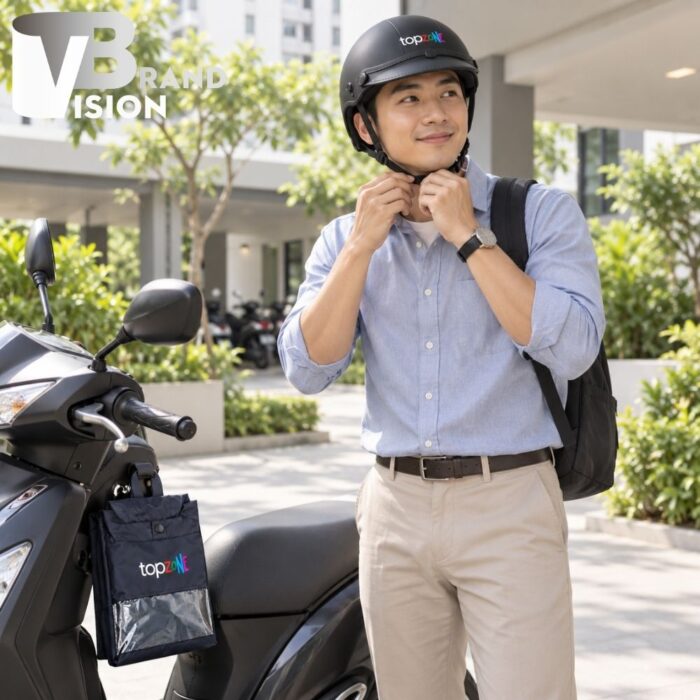 Set quà tặng mũ bảo hiểm và áo mưa in logo