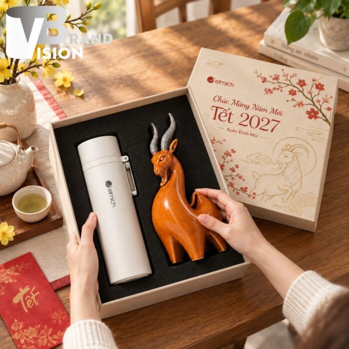 Set Quà Bình Giữ Nhiệt Và Tượng Dê In Logo